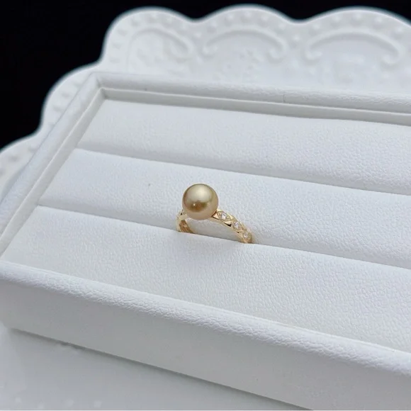 GSR3 S925 Stamped Golden South Sea Pearl Adjustable Ring - Picture 4 of 7